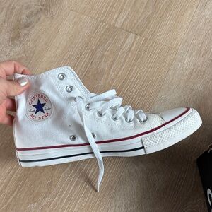 Converse White High-Top Sneakers with Red and Blue Accents